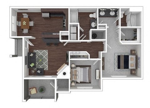 A detailed 3D floor plan of a house showing all rooms and their layout.